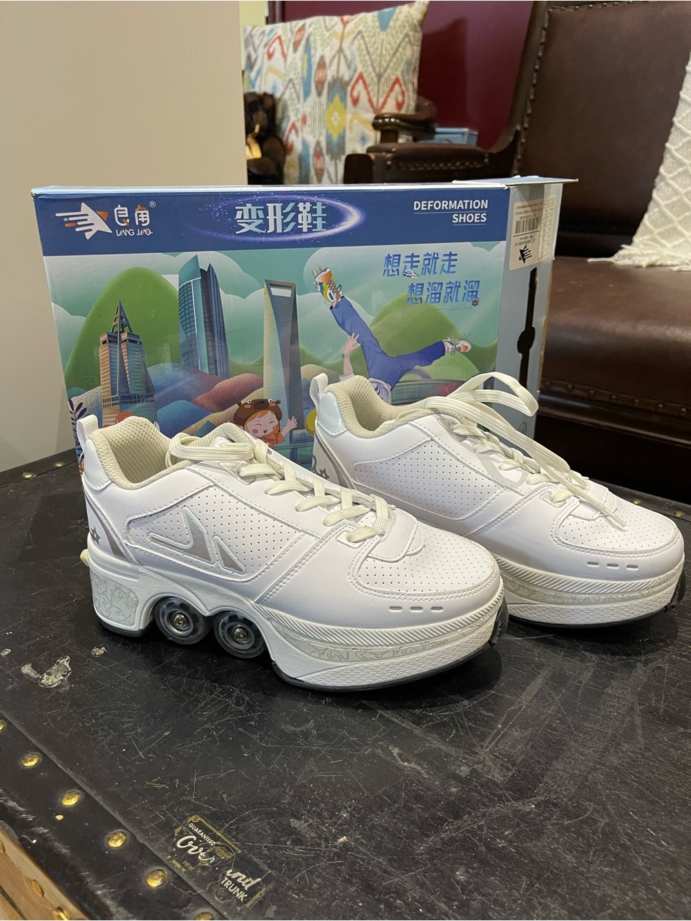 White Women's Athletic Roller Sneakers with Retractable Wheels